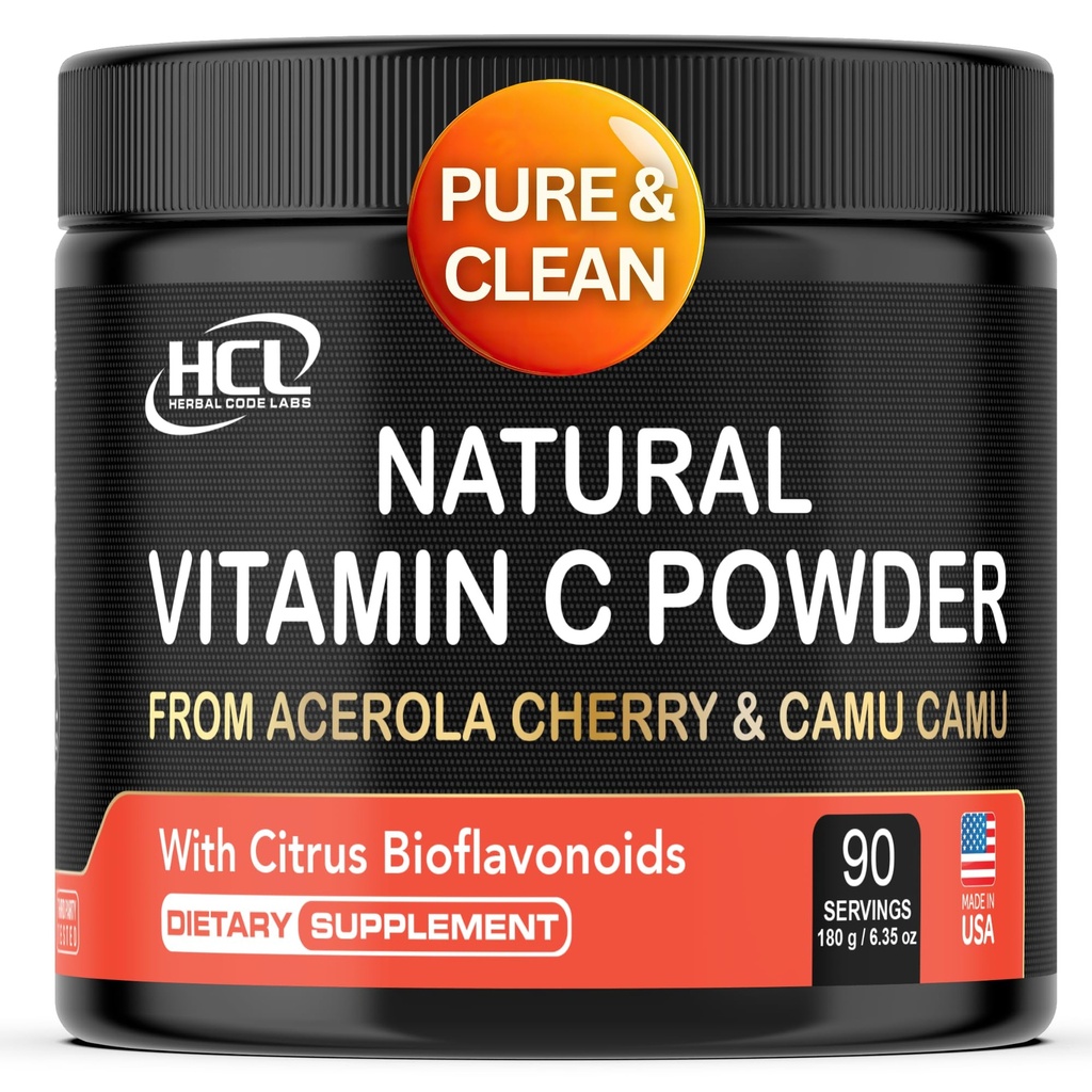 Natuurlijke vitamine C van Acerola Cherry & Camu Camu Powder - Hoge absorptie met Citrus Bioflavonoïden - Immuun System & Collageen Booster - Antiverouderende huidvitaminen Made in USA 90 serveert