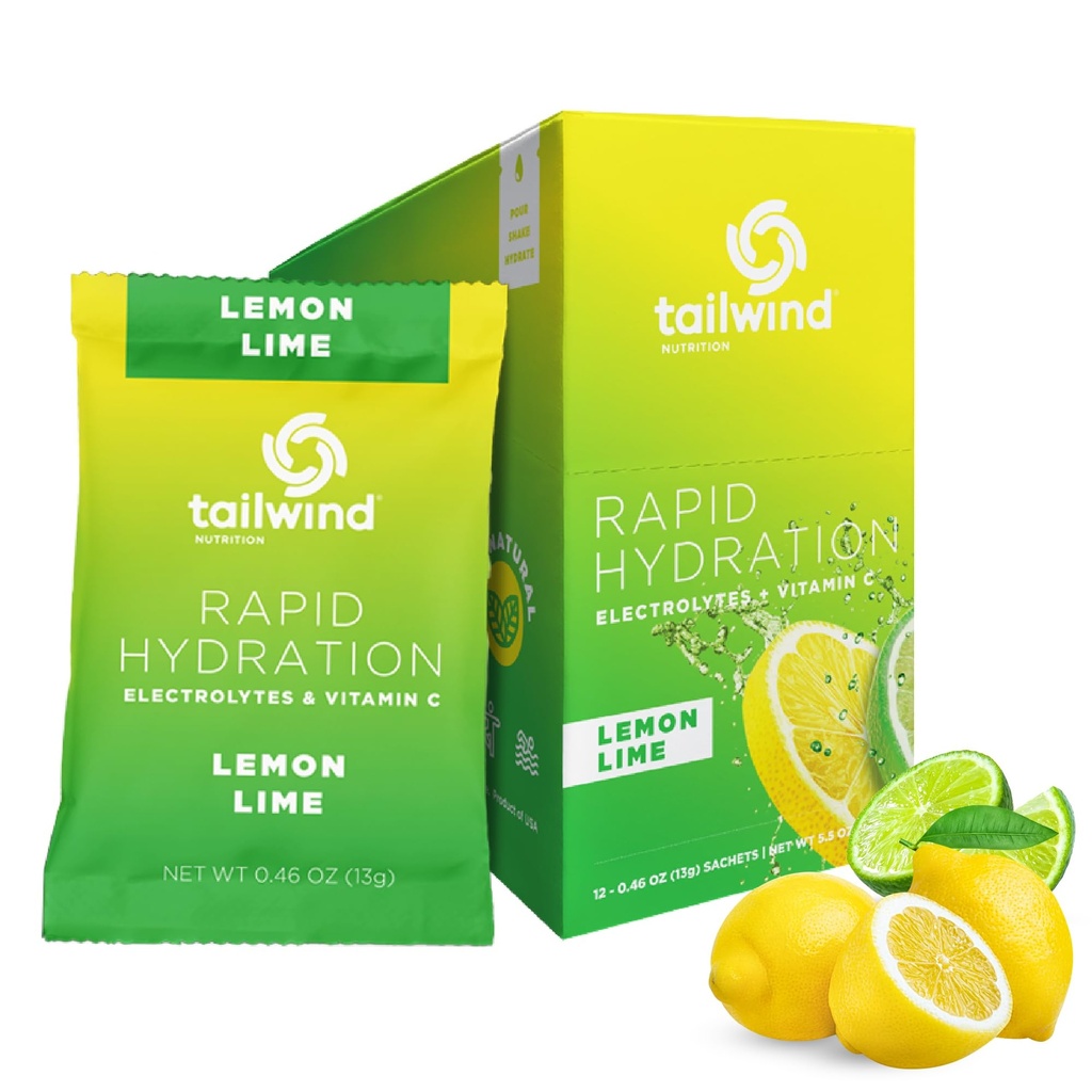 Restwind Voeding Snelle hydratatie, Elektrolyt & Hydration Powder, Vitamine C & Sea Salt Oefening Mix, Lemon Lime, Pack van 12 Sticks