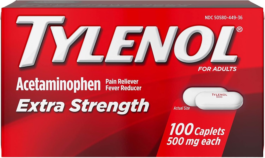 TYLENOL Extra sterkte pijn Reliver & koorts Reducer 500 mg, Caplets 100 ee Verpakking van 2