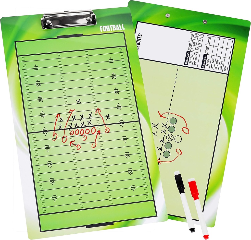 BETERLINE Voetbal Coaching Board Dubbelzijdig droog-werend klembord voor American Football Coaches - Wordt geleverd met 2 Erasable Pennen