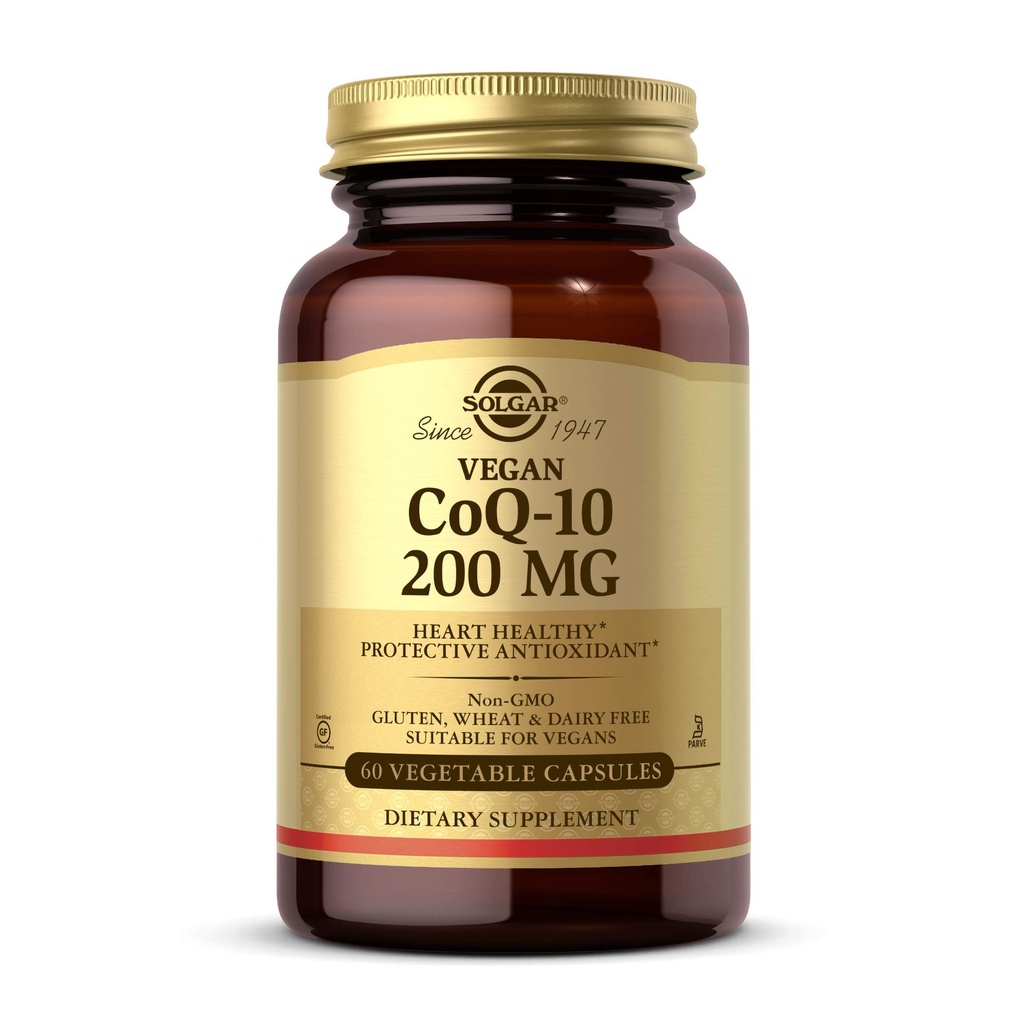Solgar Vegetarian CoQ-10 200 mg, 60 plantaardige capsules - Hart-Gezonde, beschermende antioxidant - Co-enzym Q10 (CoQ-10) Supplement - Veganistisch, glutenvrij, zuivelvrij, Kosjer - 60 porties