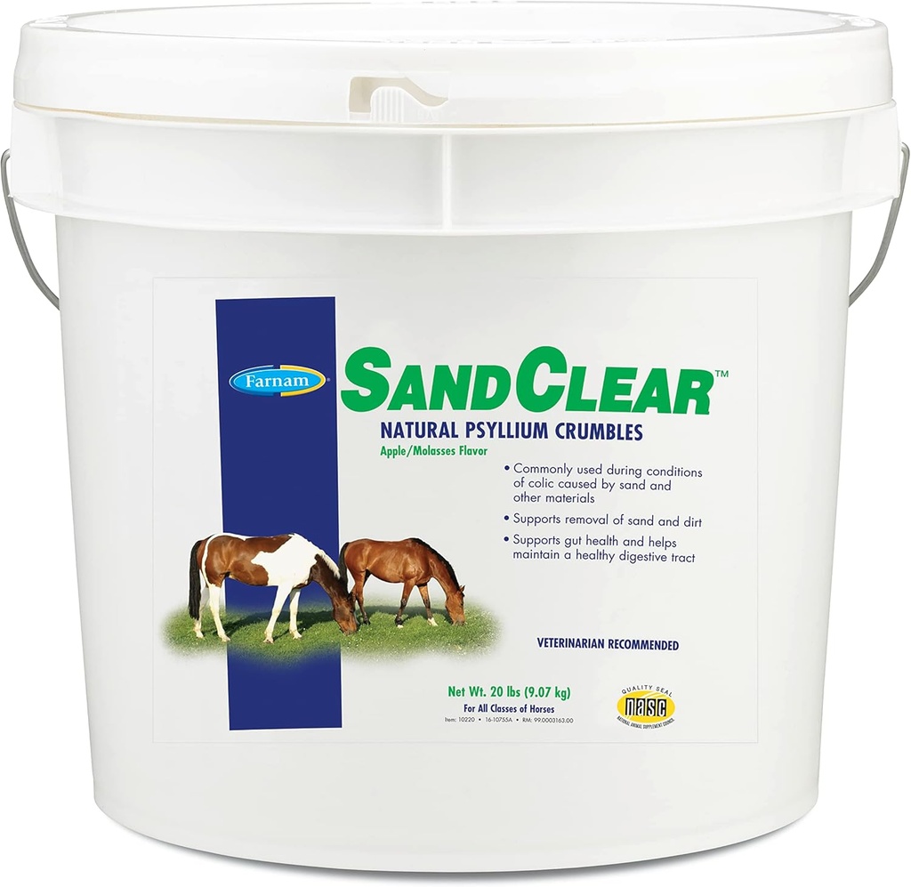 Farnam SandClear Psyllium Crumbles Supplement voor paarden, helpt verwijderen van zand uit Colon & Ondersteunt spijsverteringsgezondheid, Apple/Molasses smaak, 20 lbs.