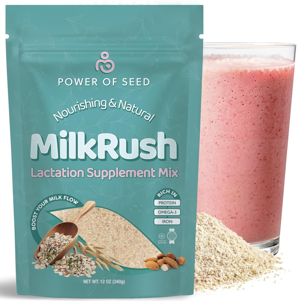 Milkrush Lactation Support for Breastfeeding-Oats Seeds & Almond Lactation Drink Mix - Enrich Milk for Breastfeeding with Superfood Omega 3, Iron & Calcium - Kosher Certified - 12oz Bag