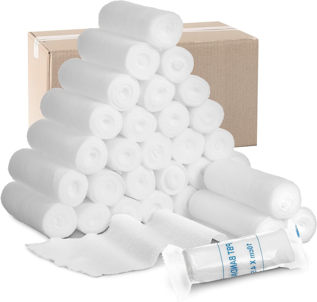 Treela 100 Rolls Gauze Bandage, 4 in x 5 Yards, Elastische Bandages Individuele verpakking Steriele Non Latex EHBO Pads Medische ademende Gauze Roll Wrap voor veiligheid Wond Verzorging en leveringen