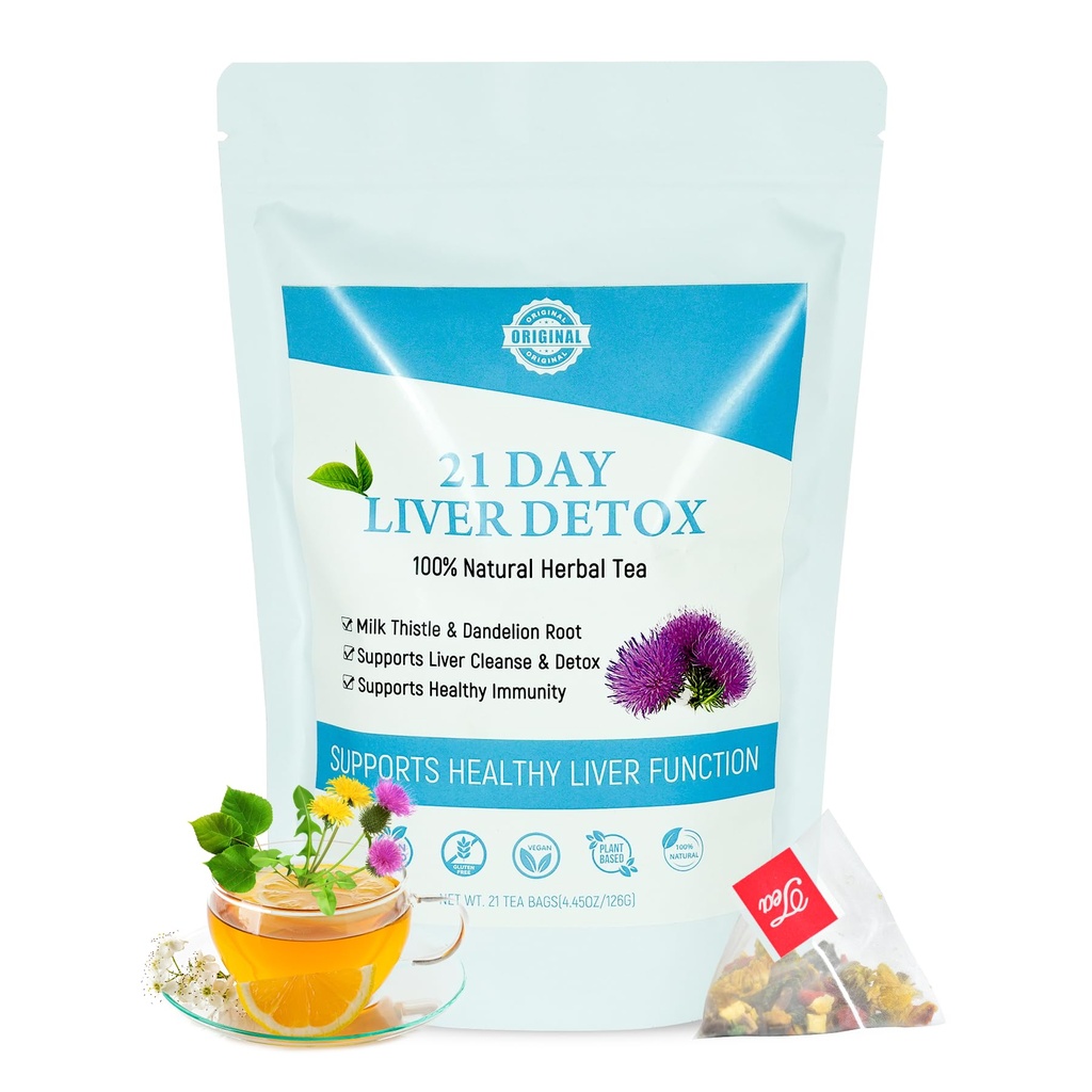 Laicuherb Melkdistel Lever Detox Thee voor spijsvertering en immuniteit, Natuurlijke 21 dagen Lever Reiniging Kruidenthee voor lever Reiniging & Maagverzorging, Cafeïnevrij, 21 Theezakken