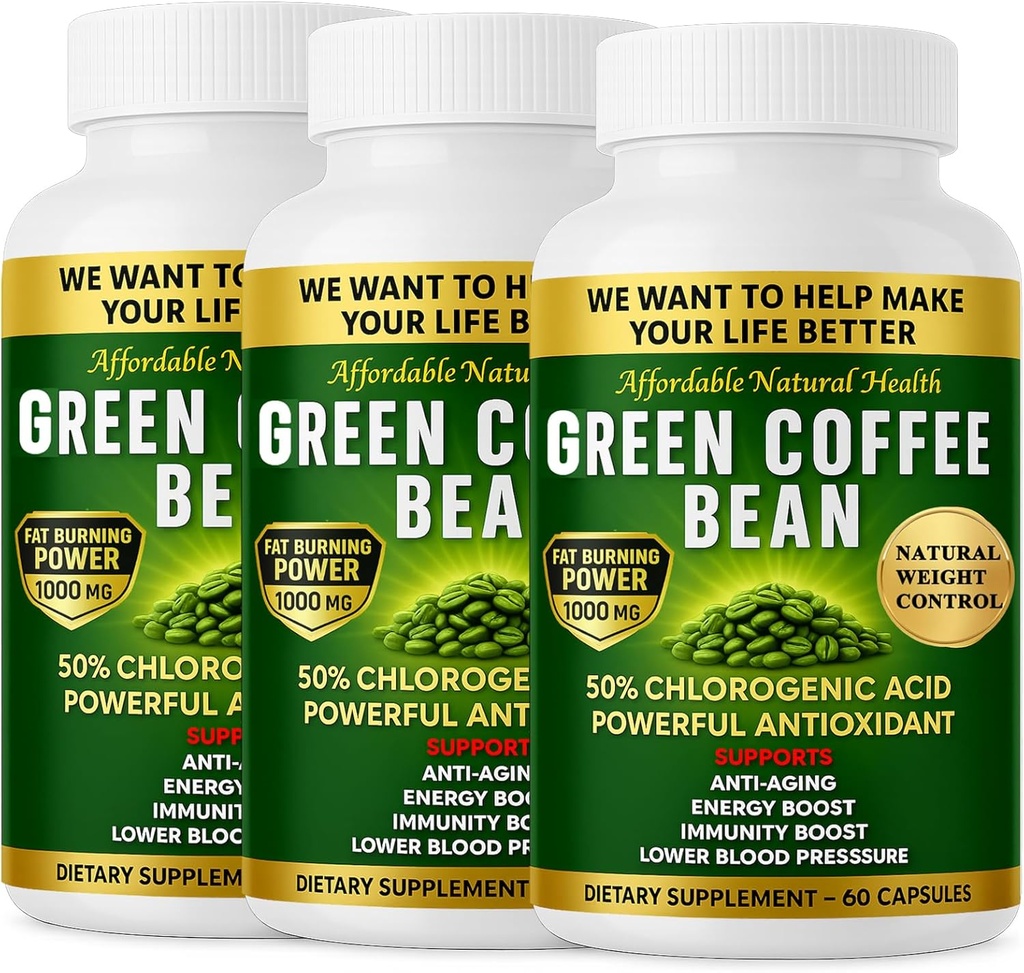 Green Coffee Bean Extract, 100% Pure Green Coffee Bean Capsules, 50% Chlorogenic Acid, 10.000 mg Sterkte, 180 Capsules, 6 maanden Levering, Non-GMO en Glutenvrije, traditionele kruidensupplement