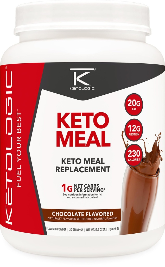 KetoLogic Keto Meal Shake Powder voor optimale resultaten + MCT Olie + Gras-Fed Wei - Perfect geformuleerde macro's voor Ketosis - 20 porties - Chocolade