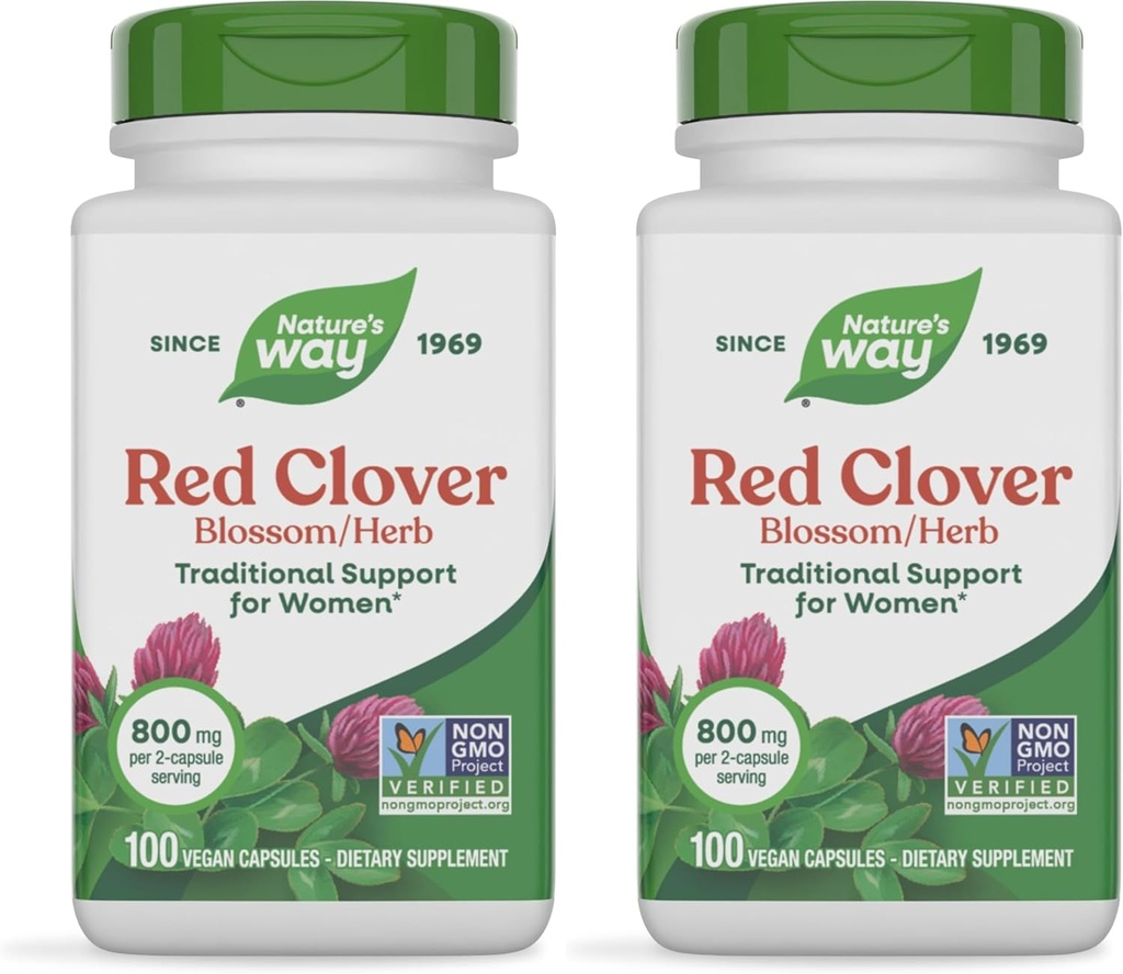 Nature's Way Red Clover Blossom Herb, Traditional Women's Health Support*, 800 mg per Serving, 100 Vegan Capsules (pakket van 2)