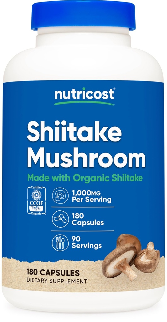 Nutricost Biologische Shiitake Mushroom Capsules 1000mg, 90 Servers - CCOF Gecertificeerd Gemaakt met Biologische, Vegetarische, Glutenvrij, 500mg Per Capsule, 180 Capsules