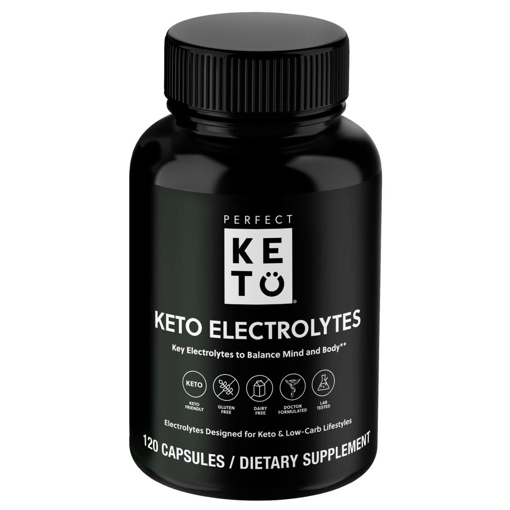 Perfecte Keto Electrolytes Capsules, Glutenvrij, Elektrolyt Supplement met Magnesium, Calcium, Kalium en Natrium, Hydratatie, Energie, Herstel en Immuun Ondersteuning, Unflavored, 120 Servers