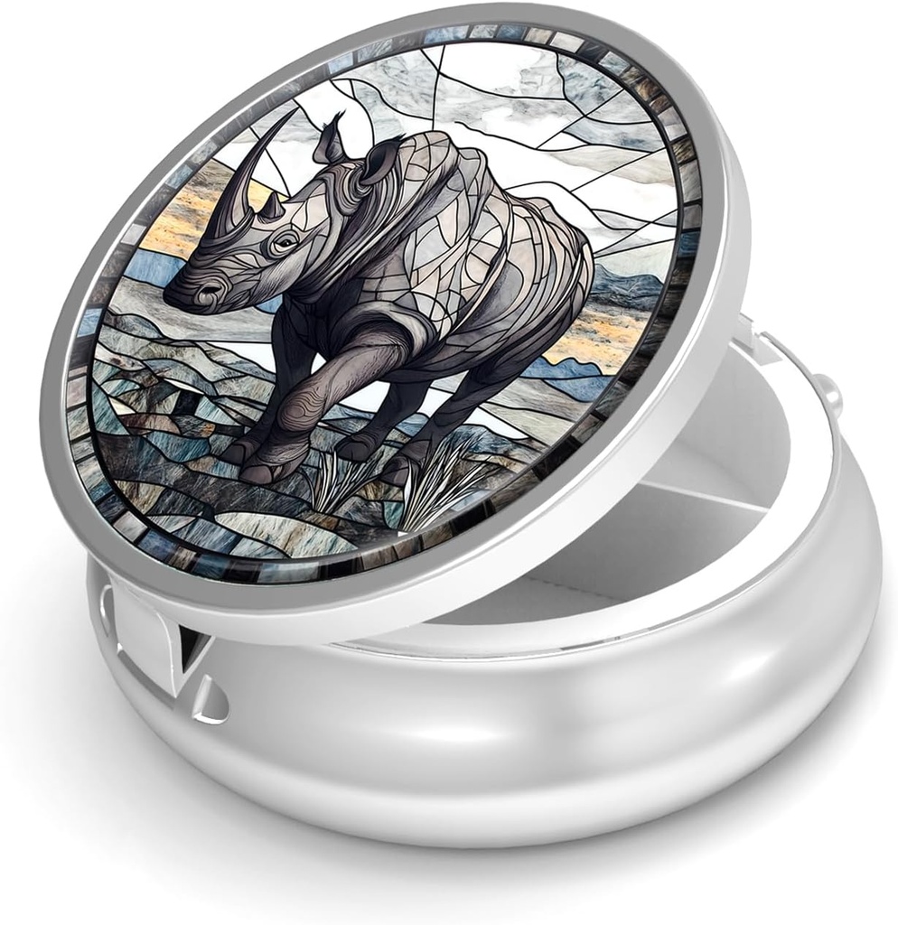 Pill Box-3 Compartiment kleine pil geval voor Purse & Pocket Mini metalen pil houder Travel Pill Container te Hold Supplementen Vitaminen BPA-Free (Rhinoceros)