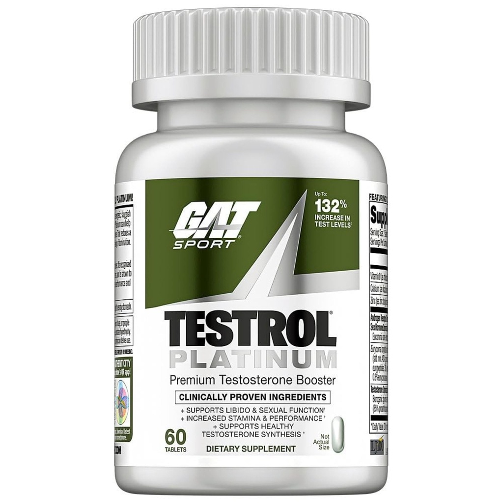 Testrol Platinum, Test Booster voor mannen door GAT Sport Uithoudingsvermogen + Libido + Testosteron Boost, Boron, Vitamine D, Zink, 60 tabletten