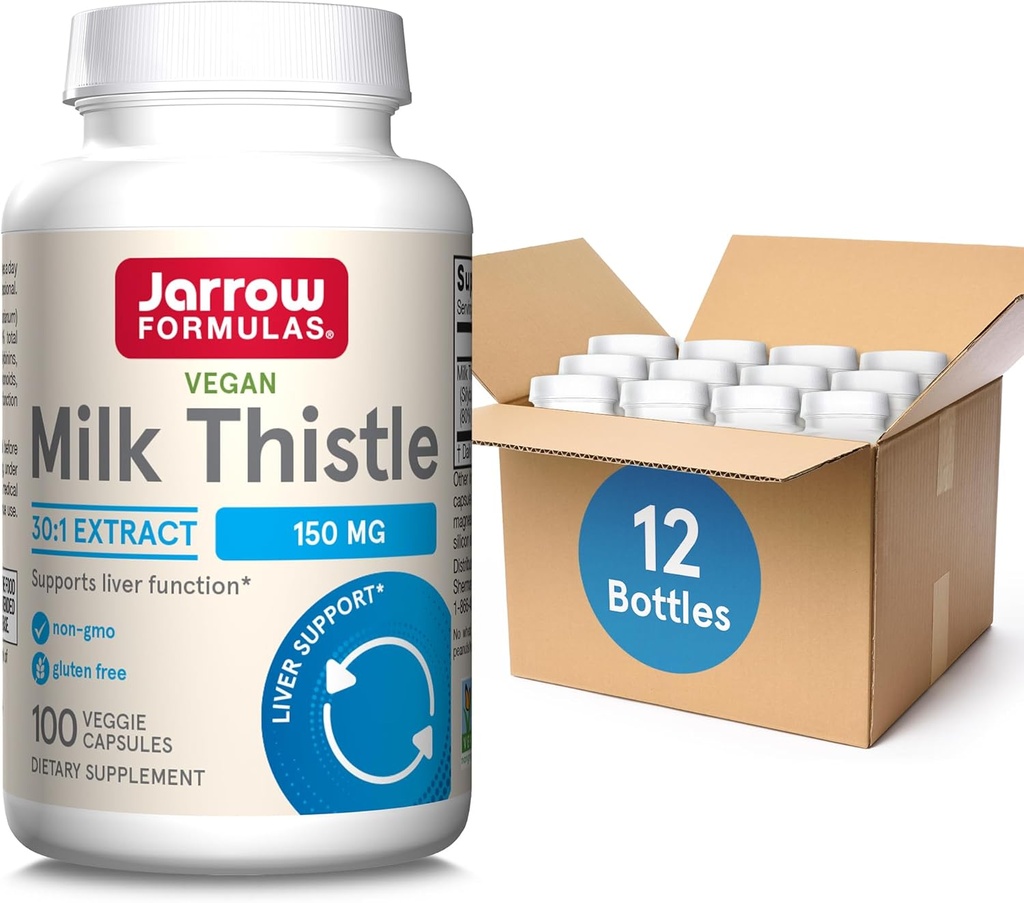 Jarrow Formulas Milk Thistle 150 mg - Antioxidant ter ondersteuning van immuunrespons, leverfunctie en glutathion - maximaal 100 porties (Veggie Capsules), verpakking van 12