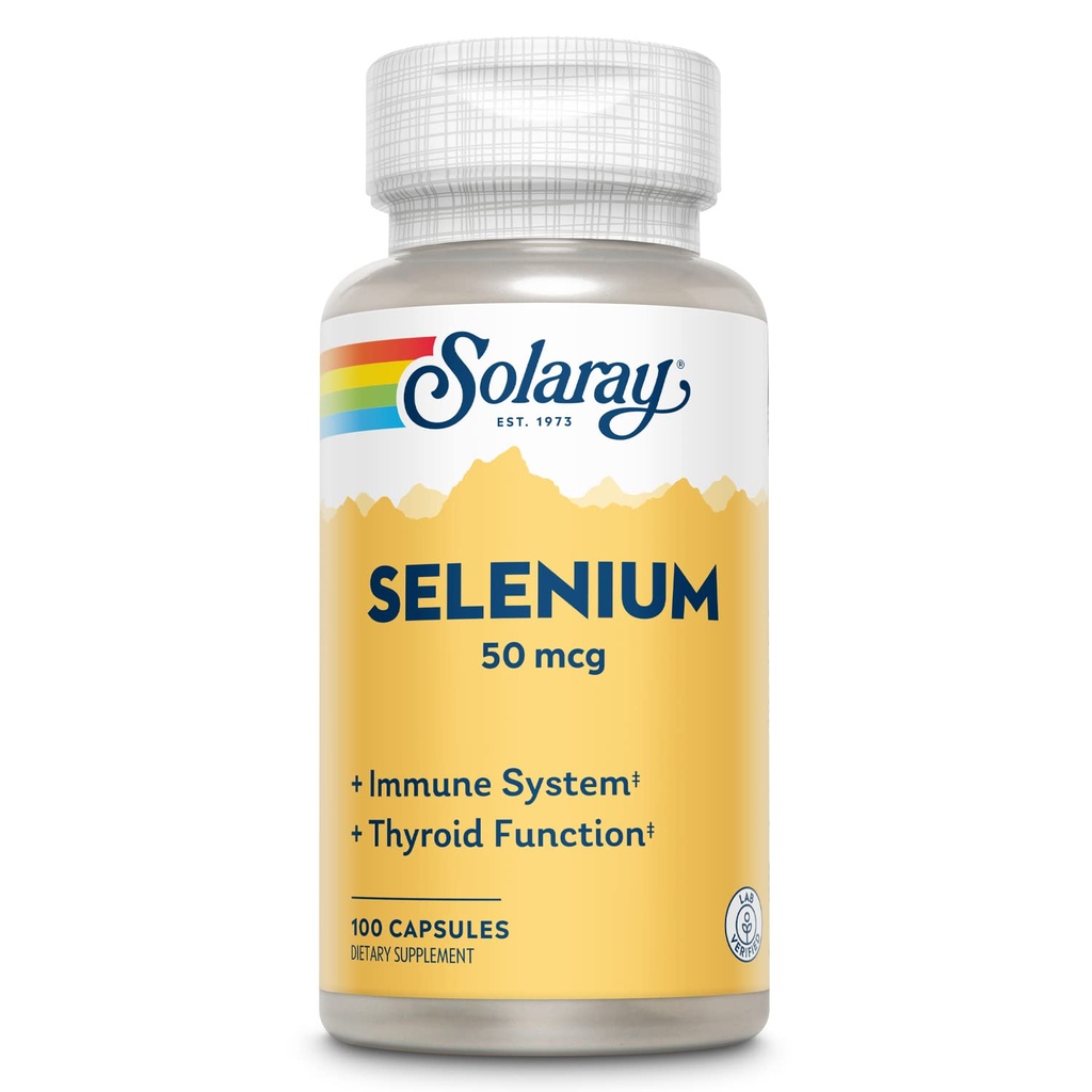 Solaray Selenium 50 mcg, gezond immuunsysteem, schildklierfunctie & antioxidant ondersteuning, 100 capsules
