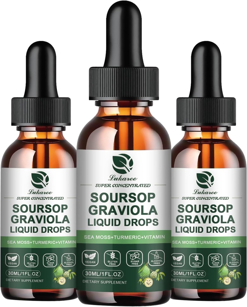 (3 Pack) Soursop Graviola Leaf Extract Liquid Drop Plus Pure Botanical Sea Moss for Cell Support & Regeneratie, Immunity, Liver, Gut & Antioxidant - Soursop Bitters Liquid, 90 Day Supply, 1 Fl Oz