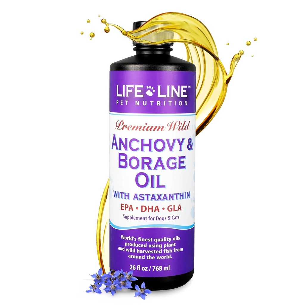 Lifeline Wild Ansjovis + Borage Oil for Dogs Omega-6 GLA Supplement for Skin Health, Allergies & Coat 