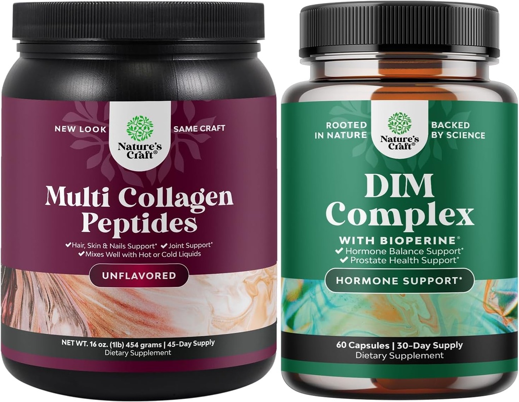 Natures Craft Bundle van Multi Collageen Proteïne Poeder voor vrouwen en mannen - Hair Skin and Nails Vitamines en DIM Complex Mannen en Vrouwen Hormone Balance Supplement
