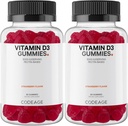 Codeage Vitamin D3 Gummy Vitamins, Vitamin D3 5000 IU Gummies Cholecalciferol 125 mcg, Soft Pectin-Based, Animal Gelatin-Free Gummy, Gummies Vitamins, Tasty Strawberry, Non-GMO - 2-Pack