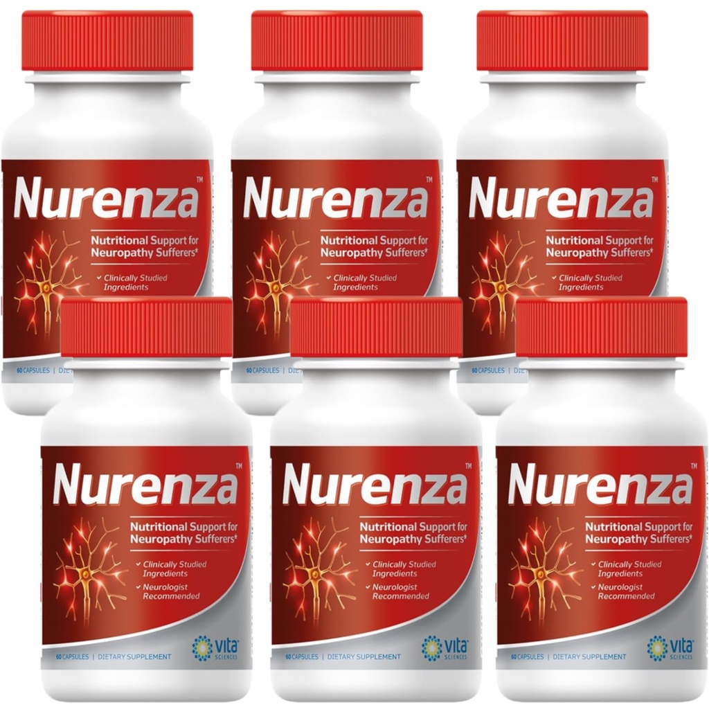 Vita Sciences Nurenza Neuropathy Relief Supplement 40x Strength Natural R-ALA Form for nerve Health, Fast Repair w/ Vitamins, Antioxidanten Revitaliseren Voeten, Handen, Benen en Tenen. 60 Ct. - Verpakking van 6