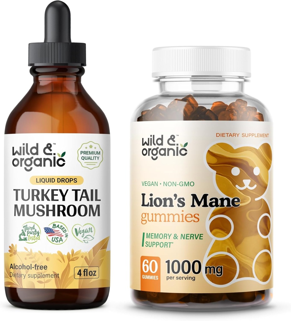 Wild & Organic Turkey Staart Tinctuur 4 fl oz & Lion's Mane Gummies