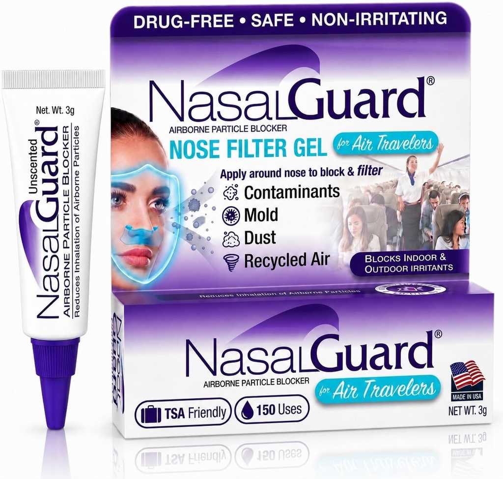 Airborne Deeltjesblokker Nasal Gel voor Air Travelers - Drug-Free, Niet-irriterend, Niet-Drowsy, Vliegtuig Reizen goedgekeurd (Ongeurend) - Meer dan 150 Toepassingen Per Tube (0.1 oz, Pack of 1)