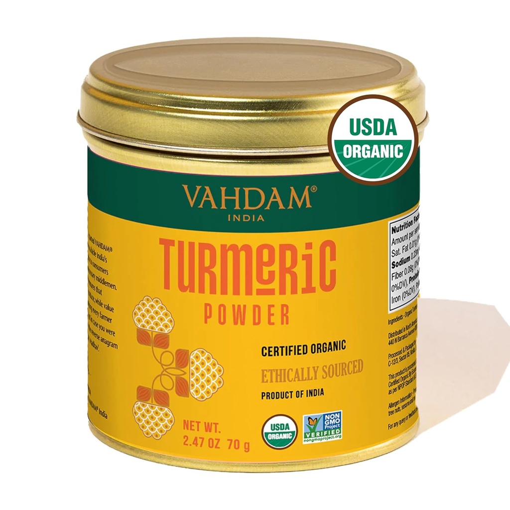VAHDAM, Organic Turmeric Powder w/ High Curcumin (2.47oz) USDA Organic, 100% Raw from India 