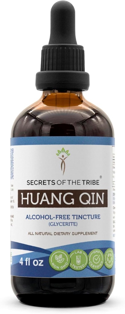 Geheimen van de stam Huang Qin Alcoholvrije Liquid Extract, Wildcrafted Huang Qin (Scutellaria Root, Radix Scutellariae Baicalensis) Gedroogde wortel Tinctuur Supplement (4 FL OZ)