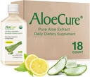 AloëCure USDA Biologische Aloë Vera Juice Lemon Flavor - Made within 12 Hours of Harvest - Natural Digestief supplement voor evenwichtige maagzuur - Ondersteuning Digestieve en Immune Health, 18 Btls x 16.7oz