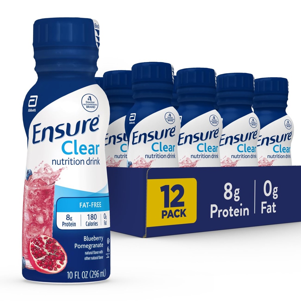 Zorg ervoor dat vloeibare heldere voeding Drink, 0g vet, 8g eiwit, Blueberry Granaatappel, 10 Fl Oz (verpakking van 12), Fles, glutenvrij