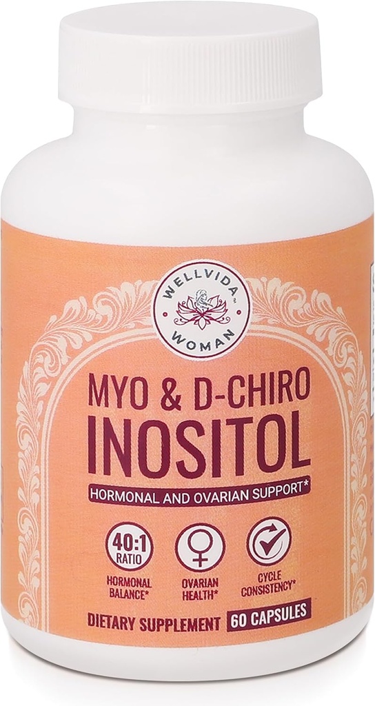 Myo-Inositol & D-Chiro Inositol Supplement Bottle (60 capsules) 40:1 Ratio Capsule for Ovarian Support Myo-Inositol 1000mg & D-Chiro 25mg Inositol Capsules w/Conositol - Daily Inositol for Women