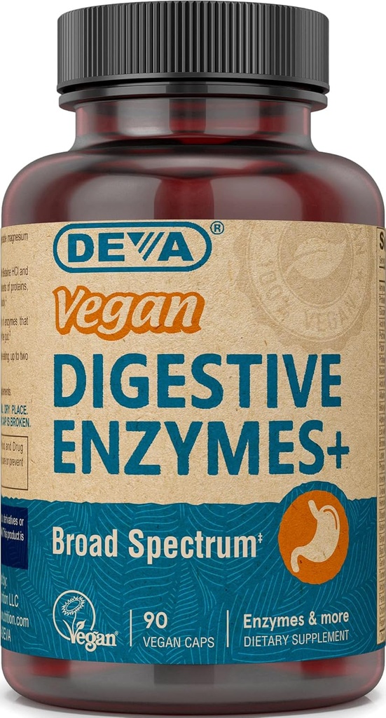 Deva Vegan Vitamins Digestive Enzymes Plus Supplement - Een uniek mengsel van enzymen & kruiden - 90 capsules, 1-pack