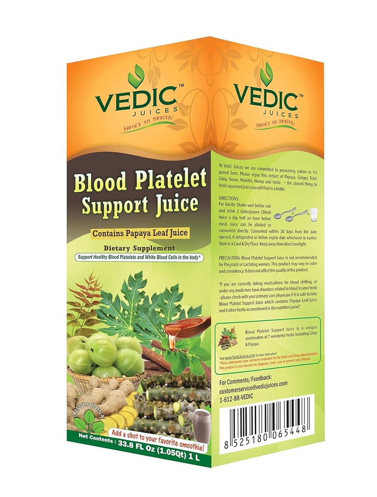 Vedic Juice Papaya Leaf + Flavor Papaya - Bloedplaatjes sap - Ondersteunt Immune & Digestieve Enzyme Health - 33.8oz, Ideaal voor dagelijks gebruik