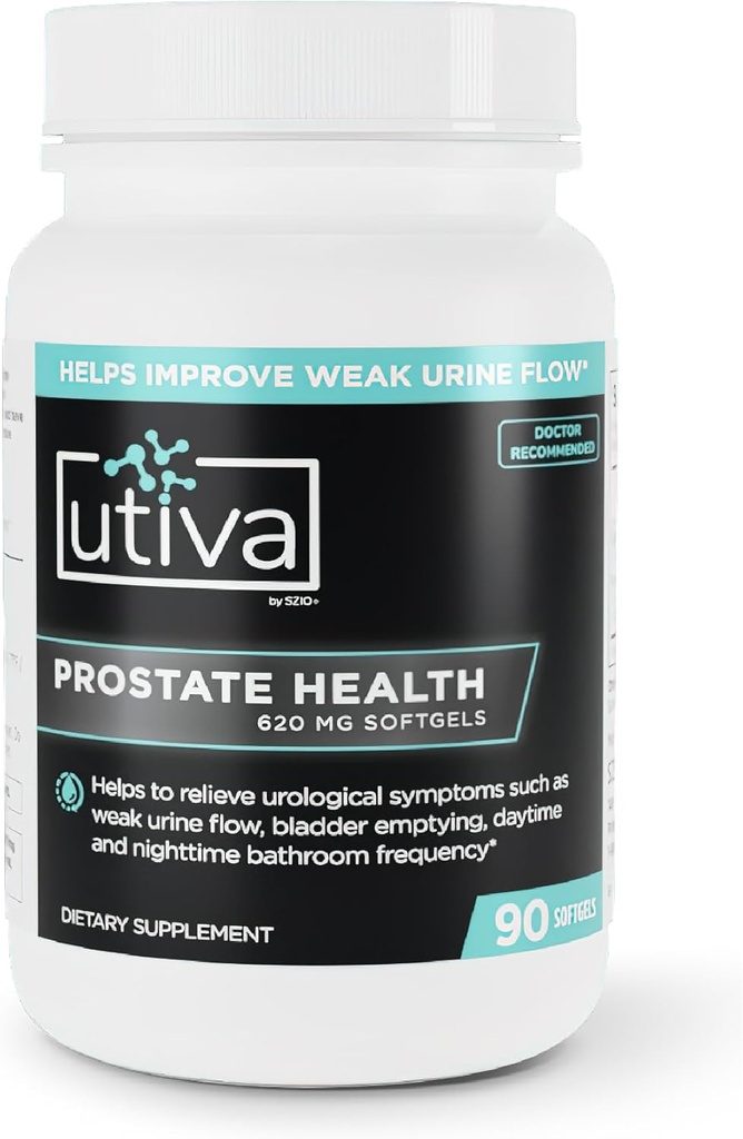 Utiva Prostate Health Supplement for Men - Natural Formula for Prostate Function and Urine Flow - Beta-Sitosterol and Saw Palmetto Prostate Supplement - Made in Canada, 90 Softgels