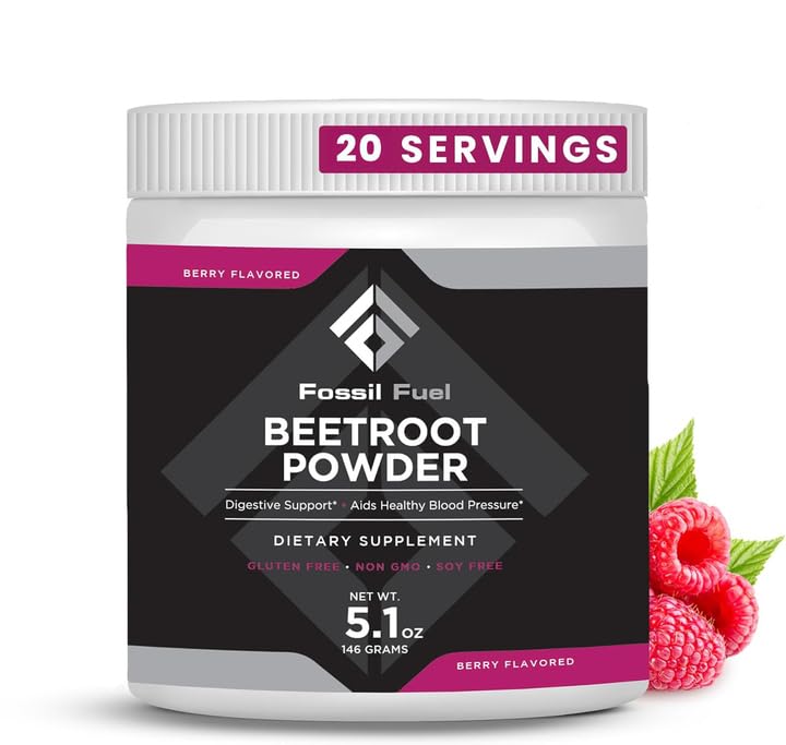 Fossiele Brandstof Biologische Beetwortelpoeder, Ondersteunt Nitric Oxide, Oplage, Energie, Hart Gezondheid - Beetwortel Premium Superfood Beet Poeder Dieet Nitraten, Non-GMO, Vegan-Friendly, Berry (20 Servings)