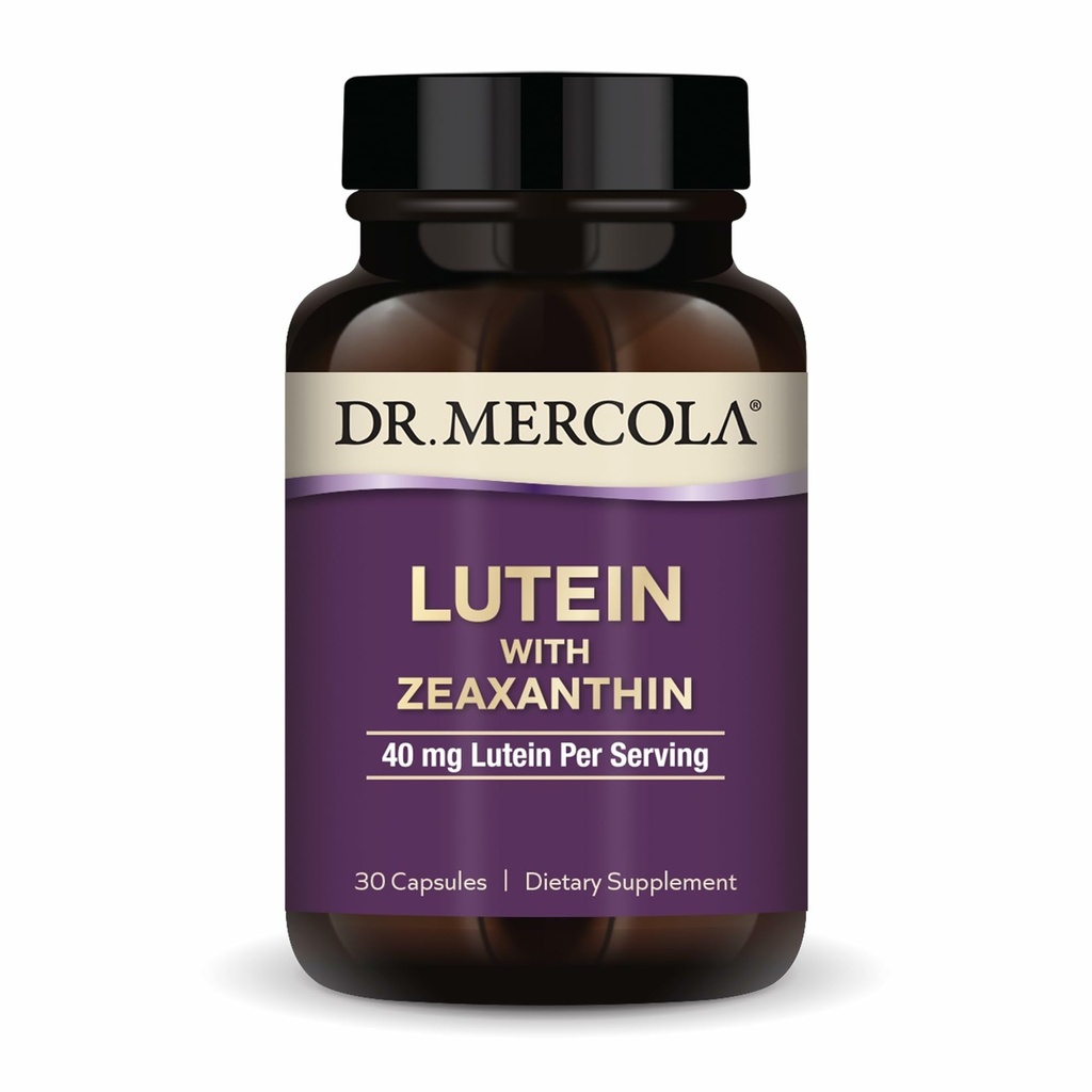 Dr. Mercola Lutein met Zeaxanthine, 30 porties (30 capsules), 40 mg Lutein per portie, Dieetsupplement, Ondersteunt Vision Health en Cognitive Function, Non-GMO