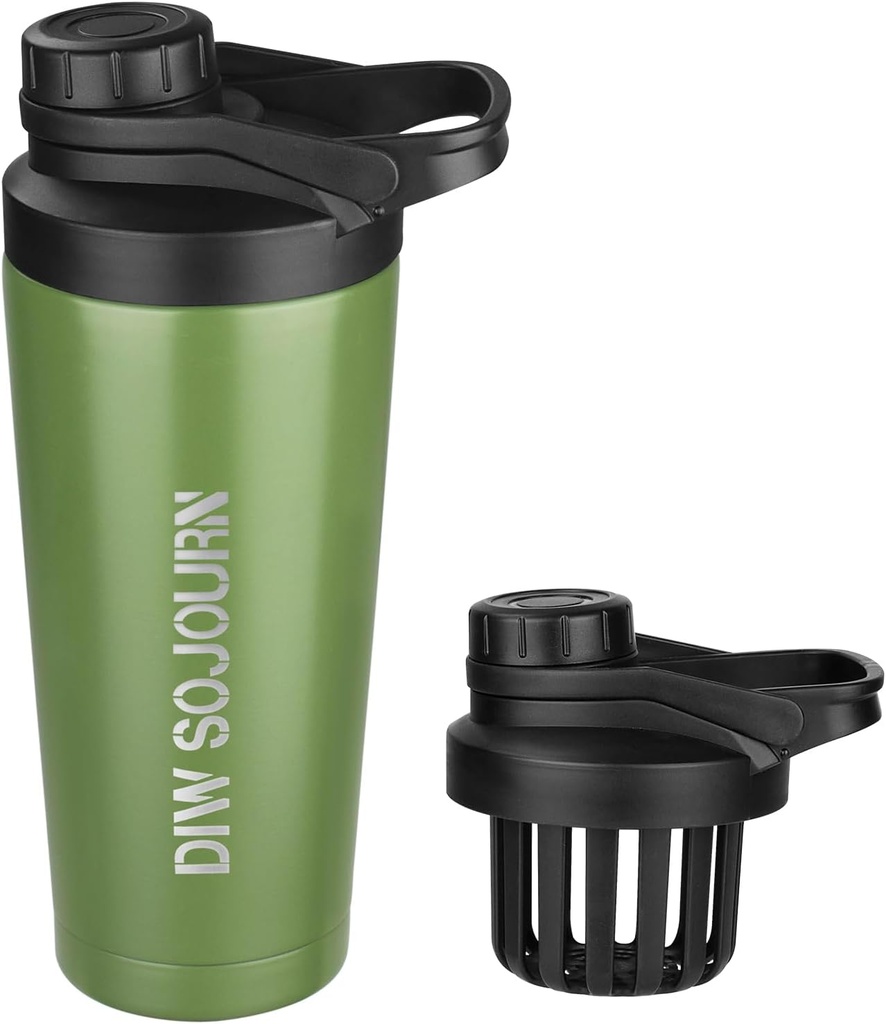 DIW 24 oz Shaker Bottle, Stainless Steel Shaker Bottle with Noise-Free Design, Insulated Metal Shaker Cup voor eiwitmixen en pre-workout,Gym Bottle Shaker(Green)