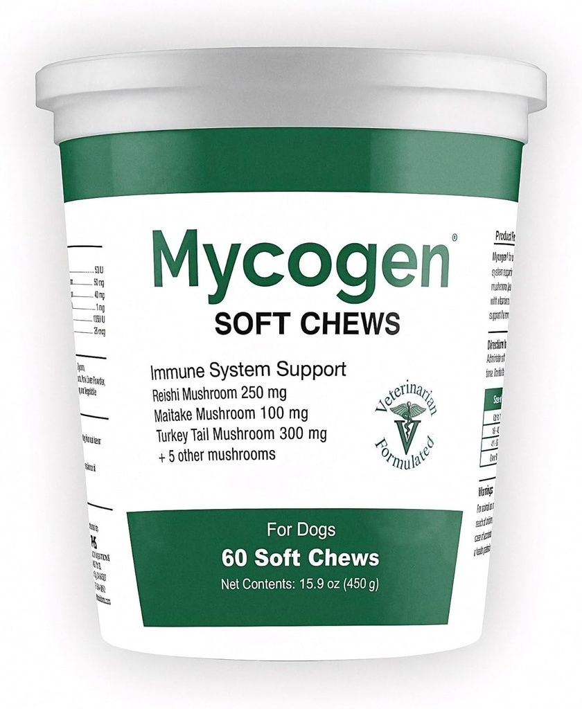 Mycogen for Dogs - Vitamins with 8 Types of Mushrooms - Support Immune System - 60 Soft Chews