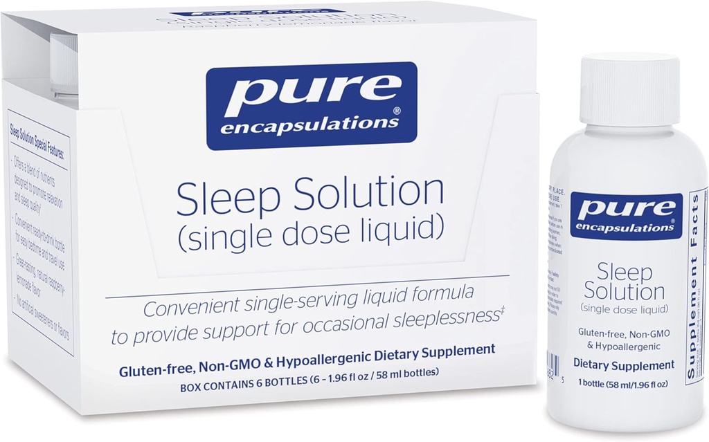 Pure Encapsulations Slaapoplossing (eenmalige dosis vloeistof) ter ondersteuning van incidentele slapeloosheid 6 flessen