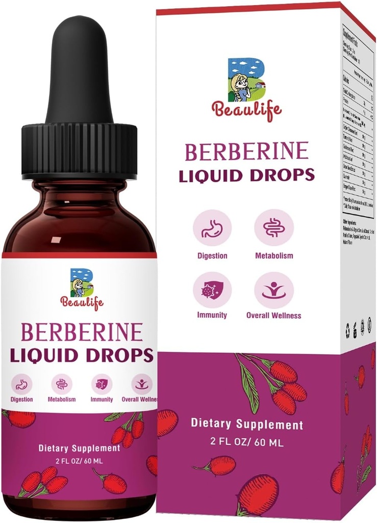 Berberine HCL Supplement - Berberine Liquid Drops met Goldenseal Root, Artichoke Leaf, Ceylon Cinnamon, Berberine Veggie Supplement voor Immune, Digestie Systeem en Hart Gezondheidsondersteuning