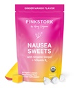 Roze Ooievaars Biologische Mango snoepjes met vitamine B6 voor ochtendziekte en bewegingsziekte, toegevoegd gember & vitamine B6, 1e Trimester zwangerschap moet hebben - 30 verpakte snoepjes