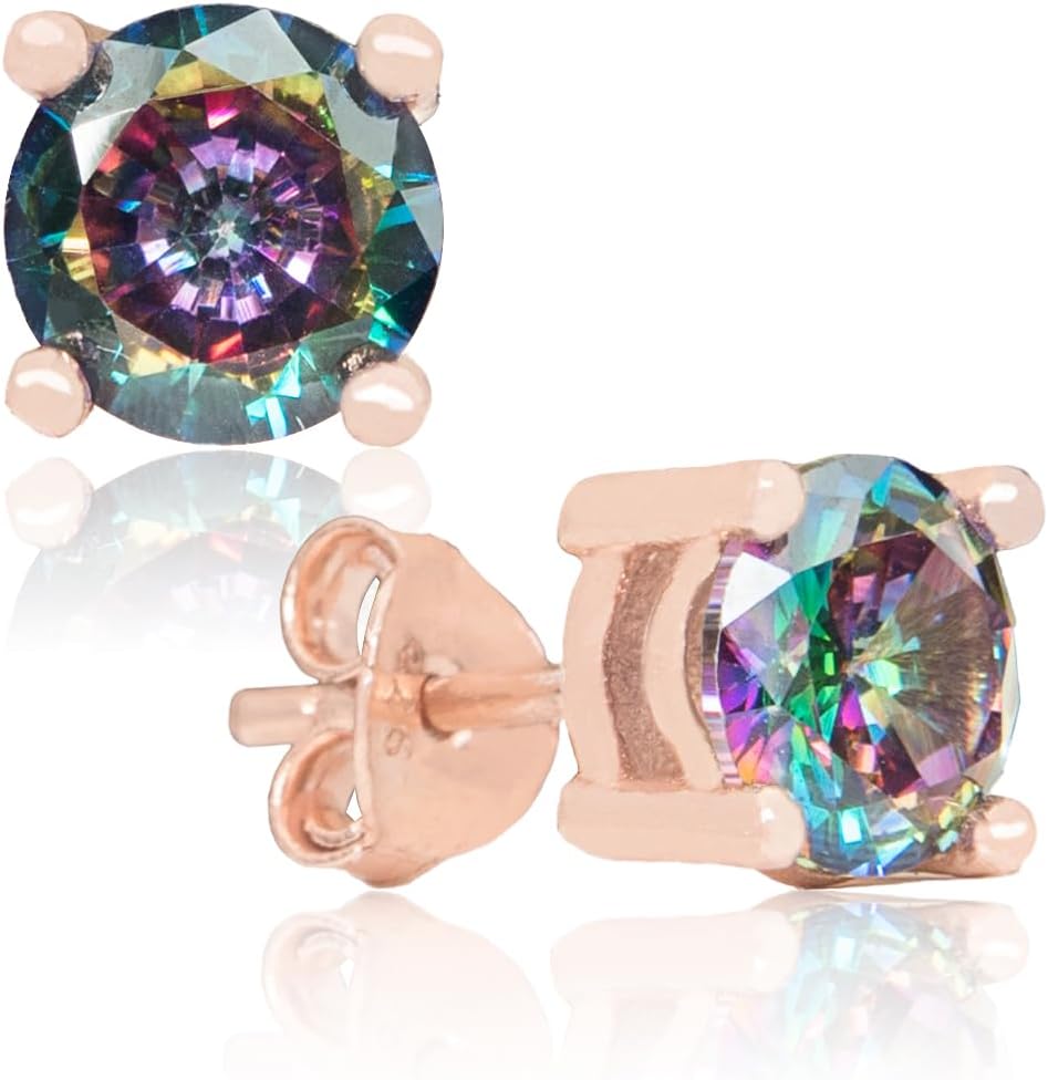 Handgemaakte Rose Gold Plated Natural Mystic Topaz Sterling Silver Stud oorbellen