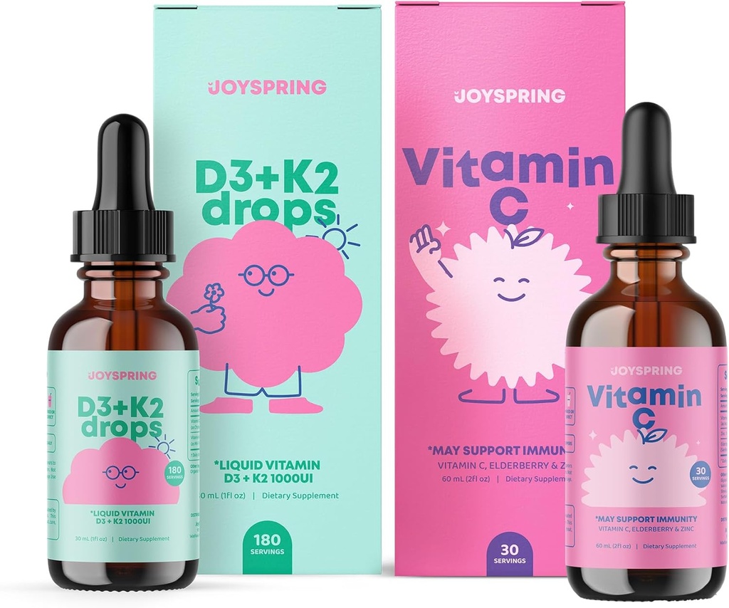 JoySpring Vitamine C + Vlierbessendruppels + Zinksupplementen voor kinderen Immune Ondersteuning en Vitamine D druppels voor Immune Ondersteuning & Hartgezondheid