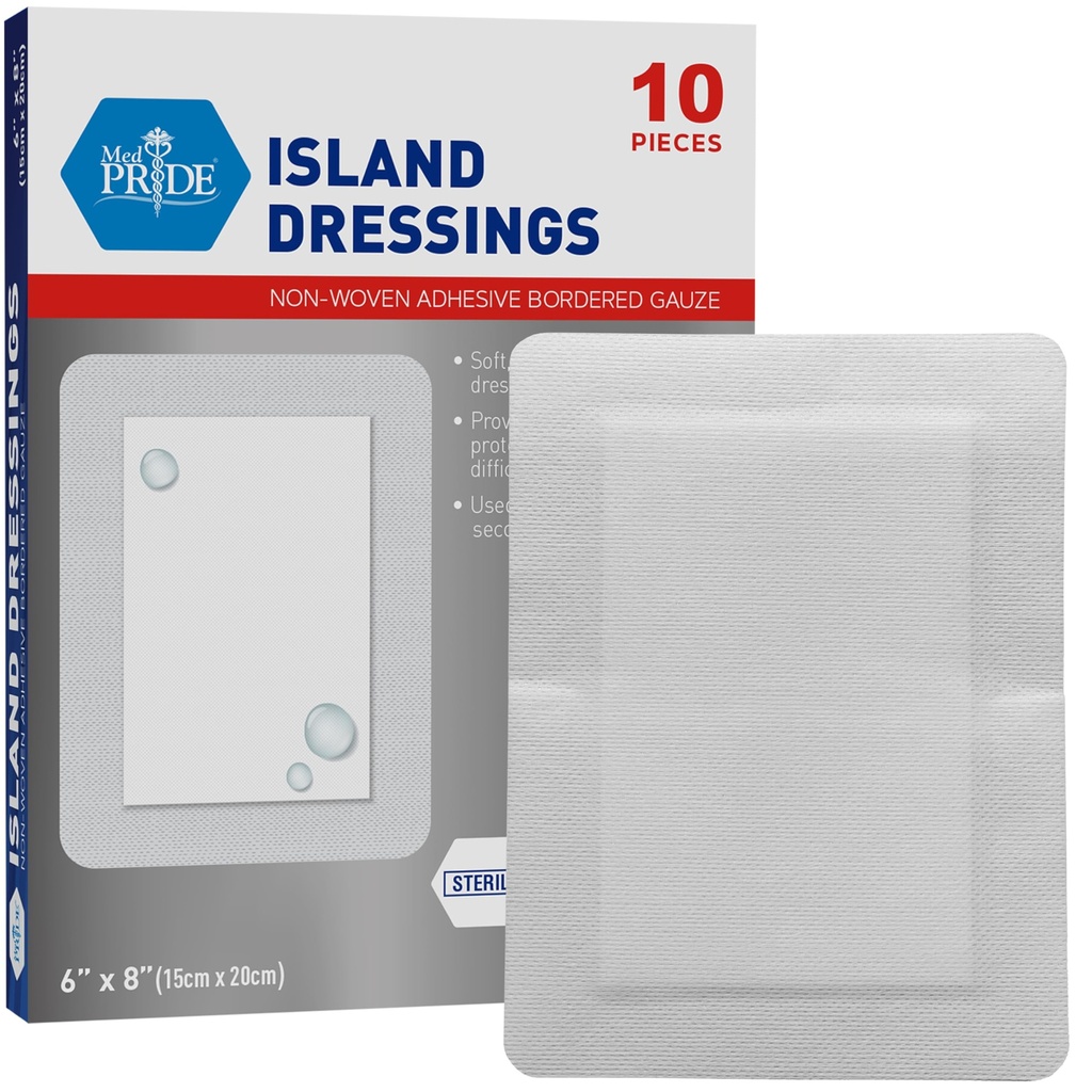 MED PRIDE Kleefeiland Dressing Grote Gauze Pads voor wonden Steriele Absorberende ademende Latex en Rubber Vrij individueel verpakt (6' x 8')