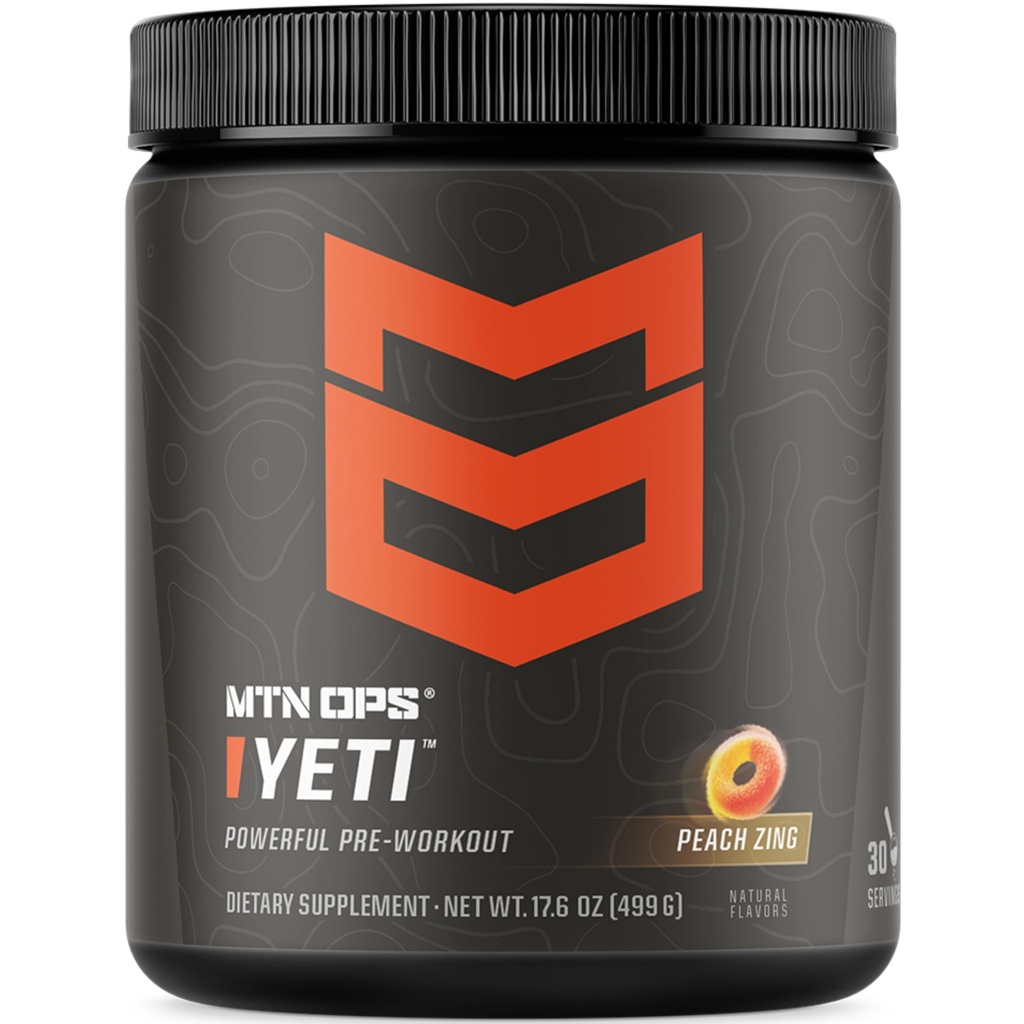 MTN OPS Yeti Pre-Workout Powder Energy Drink met Creatine, 200mg Cafeïne & BCAA's met Beta Alanine, 30-Serving Tub, Peach Zing
