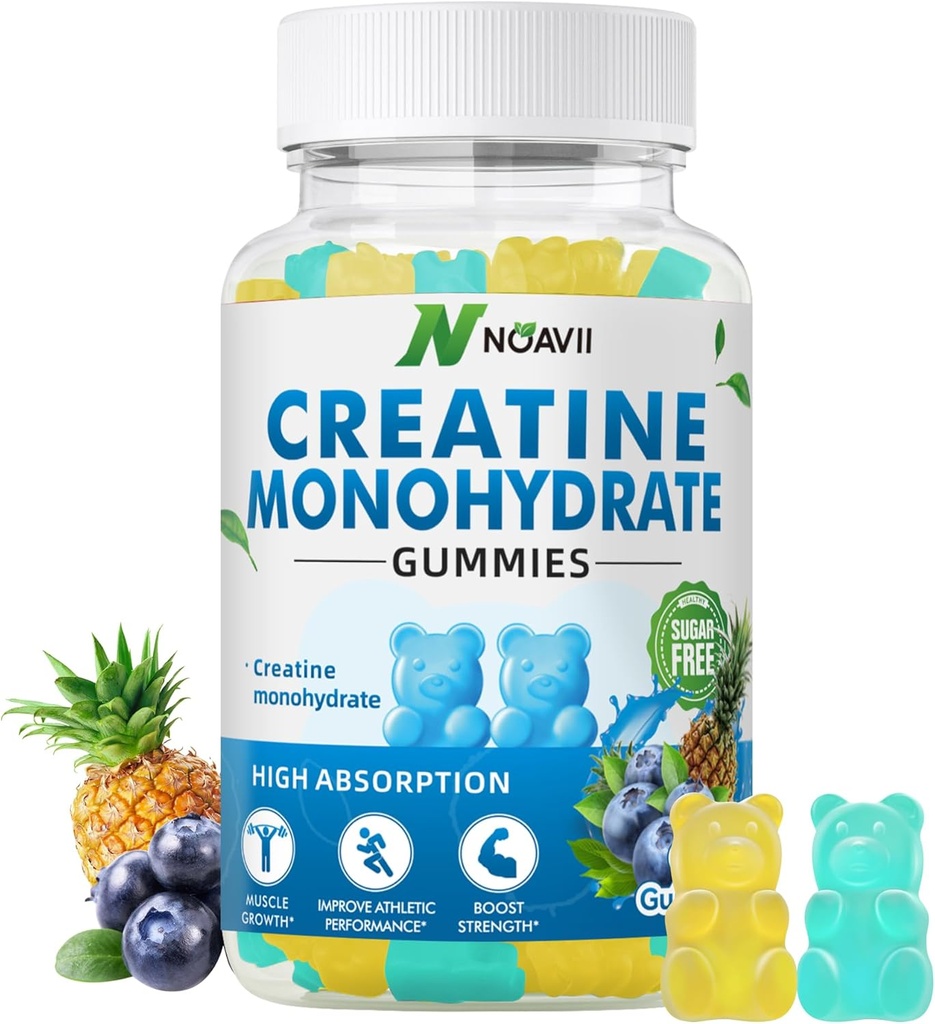 Creatine Monohydraat Gummies 5000mg voor mannen & vrouwen, Kauwtabletten Creatine Monohydraat voor spierkracht, spier Builder, energie Boost, pre-workout supplement(90 Telling)-Blueberry Ananas