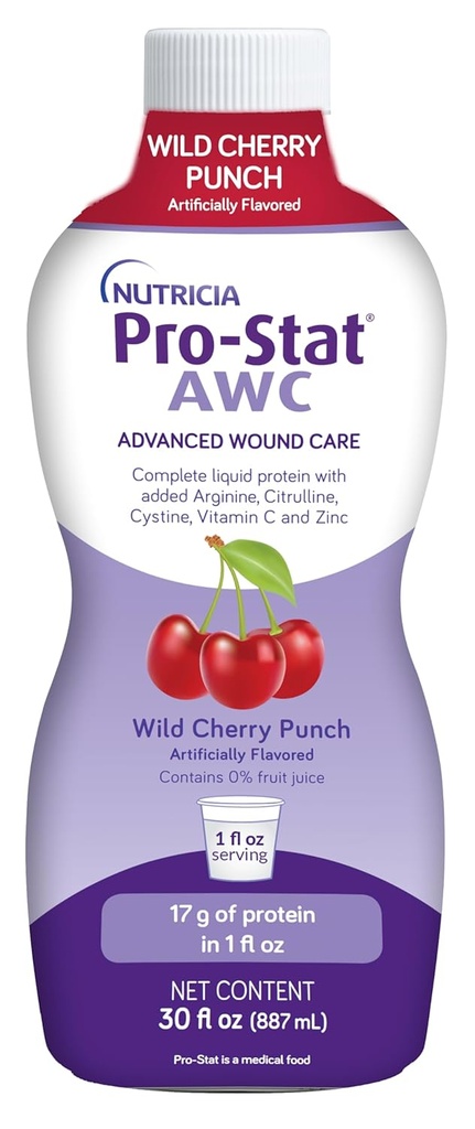 Pro-Stat Advanced Wound Care (AWC), Geconcentreerde Liquid Protein Medical Food - Wild Cherry Punch Flavor, 30 Fl Oz fles