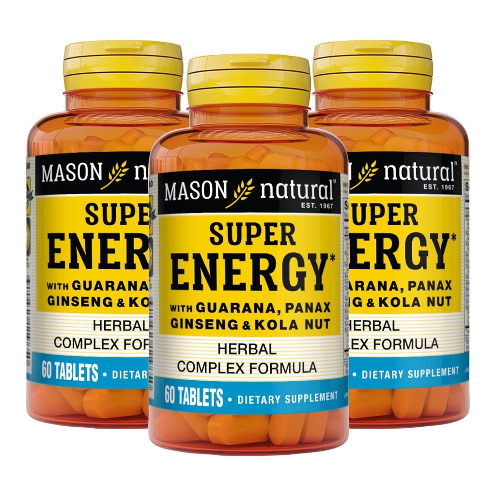 MASON NATUURLIJKE Superenergie, gemaakt met Guarana, Panax Ginseng & Kola Nut voor optimale prestaties en energie, 90 dagen levering, 60 tabletten (verpakking van 3)