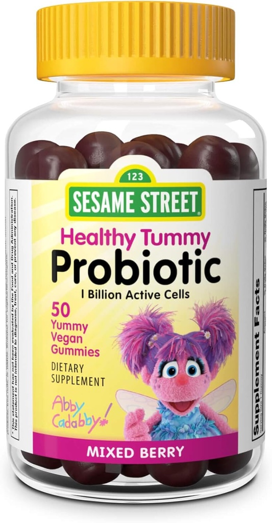 Webber Naturals Sesamstraat Gezonde Tummy Probiotica voor kinderen, 1 miljard actieve cellen per Gummy, 50 Gummies, voor de spijsvertering gezondheid, vrij van gluten, zuivel, Peanut & Gelatine, Veganistisch