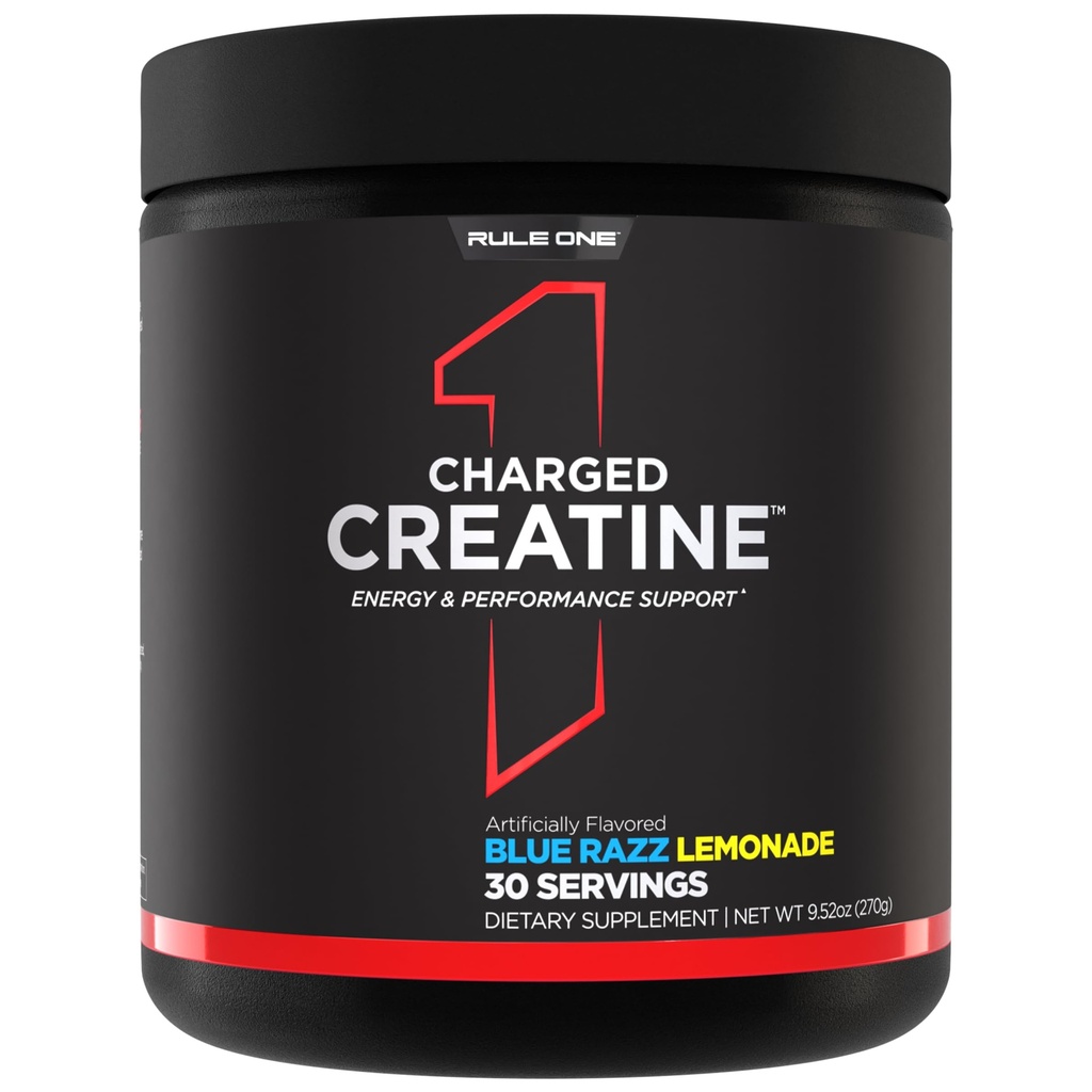 Regel 1 Opgeladen Creatine - Multi-Function Workout Supplement met Creatine, Electrolyte, en Energie Blends voor intensiteit, prestaties, & Hydration Support (30 Servers, Blue Razz Lemonade)