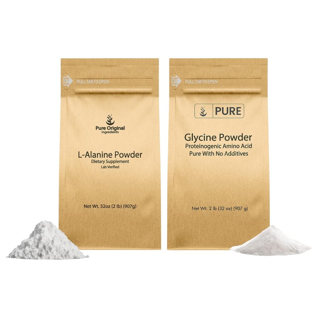 PURE ORIGINEEL INGREDIËNTEN L-Alanine & Glycine Poederbundel (2 lb per stuk), supplementpoeders, zuiver & onverdund